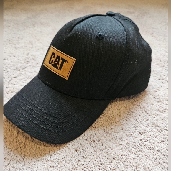 CAT Caterpillar Black Baseball Cap With Brown CAT Logo - Picture 1 of 6